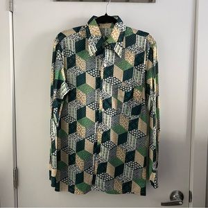 Vintage polyester hexagon pattern shirt